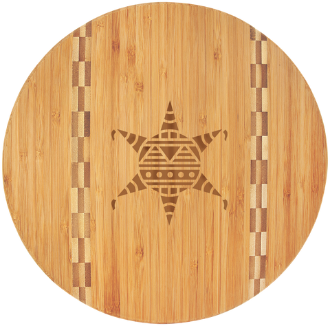 Round Bamboo Cutting Board with Butcher Block Inlay