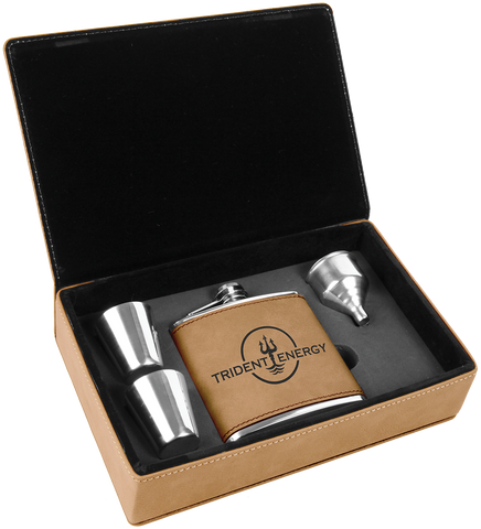 6 oz. Leatherette or Cork Flask Gift Box Set