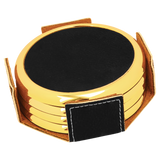 Leatherette 4-Coaster Set Golden Rim