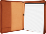 9 1/2" x 12" Light Brown w/ Zipper Laserable Leatherette Portfolio with Notepad