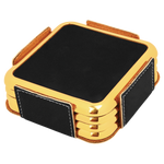 Leatherette 4-Coaster Set Golden Rim