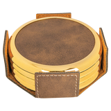 Leatherette 4-Coaster Set Golden Rim