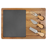 Acacia Wood/Slate Rectangle Cheese Set with  Tools