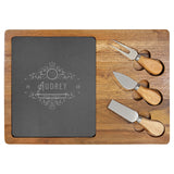 Acacia Wood/Slate Rectangle Cheese Set with  Tools