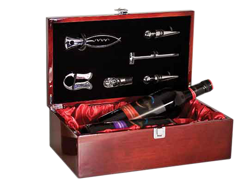 Rosewood Piano Finish (Red Lining) Double Wine Presentation Box with Tools