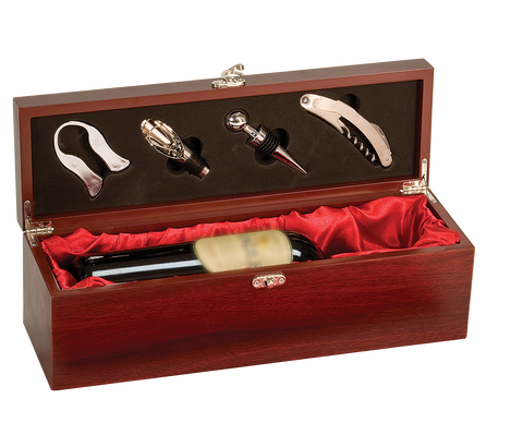 Rosewood Finish  (Red Lining) Single Wine  Presentation Box with Tools