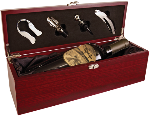 Rosewood Finish  (Black Lining) Single Wine  Presentation Box with Tool