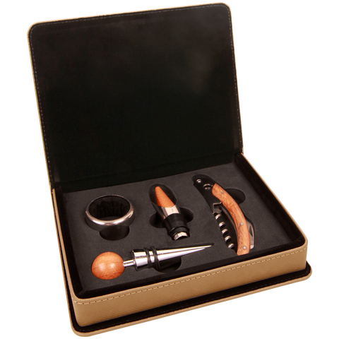 Leatherette  4-Piece Wine Tool Set.